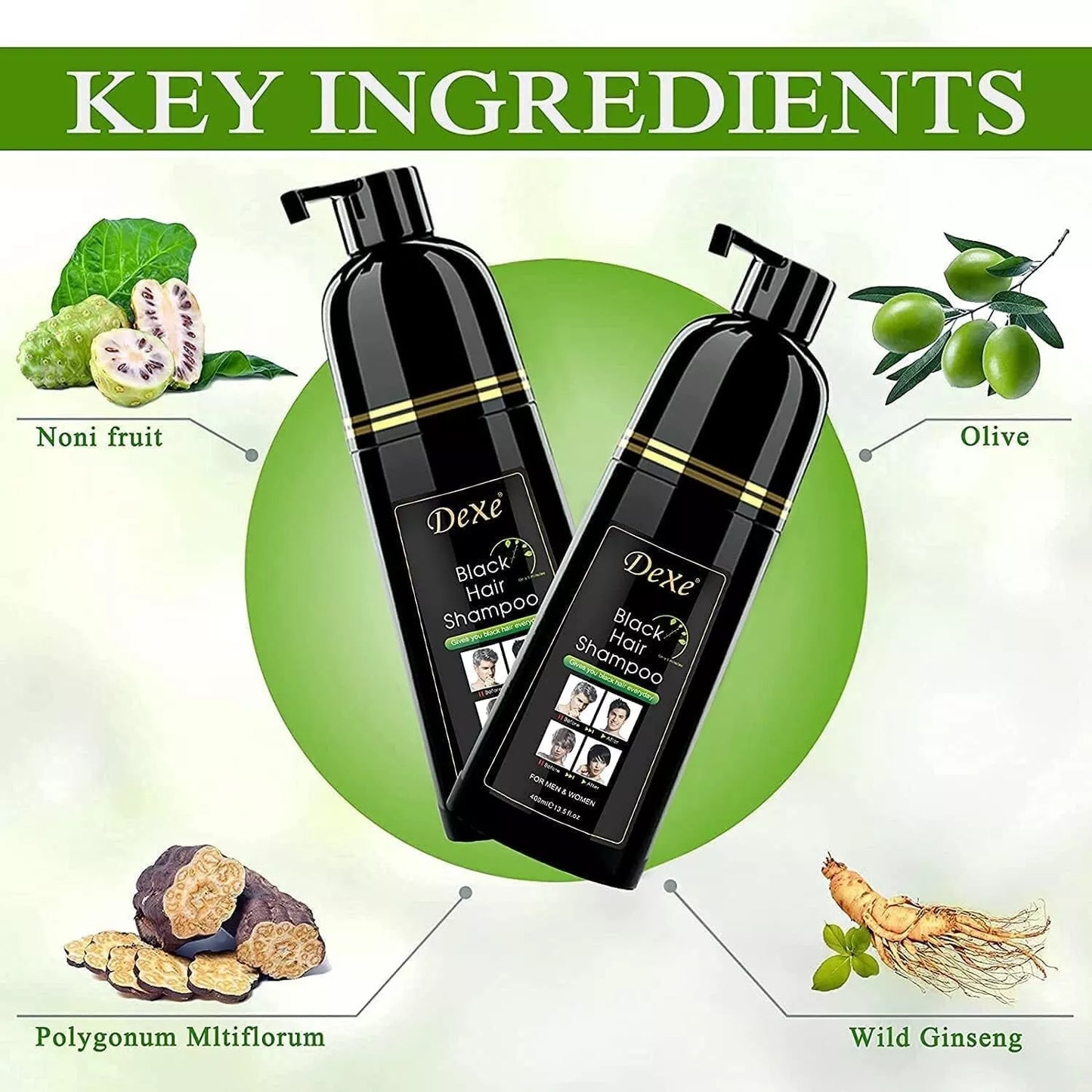 Dexe Black DYE Hair Shampoo Instant Hair Blackening 400 ml Bottle UK Stock