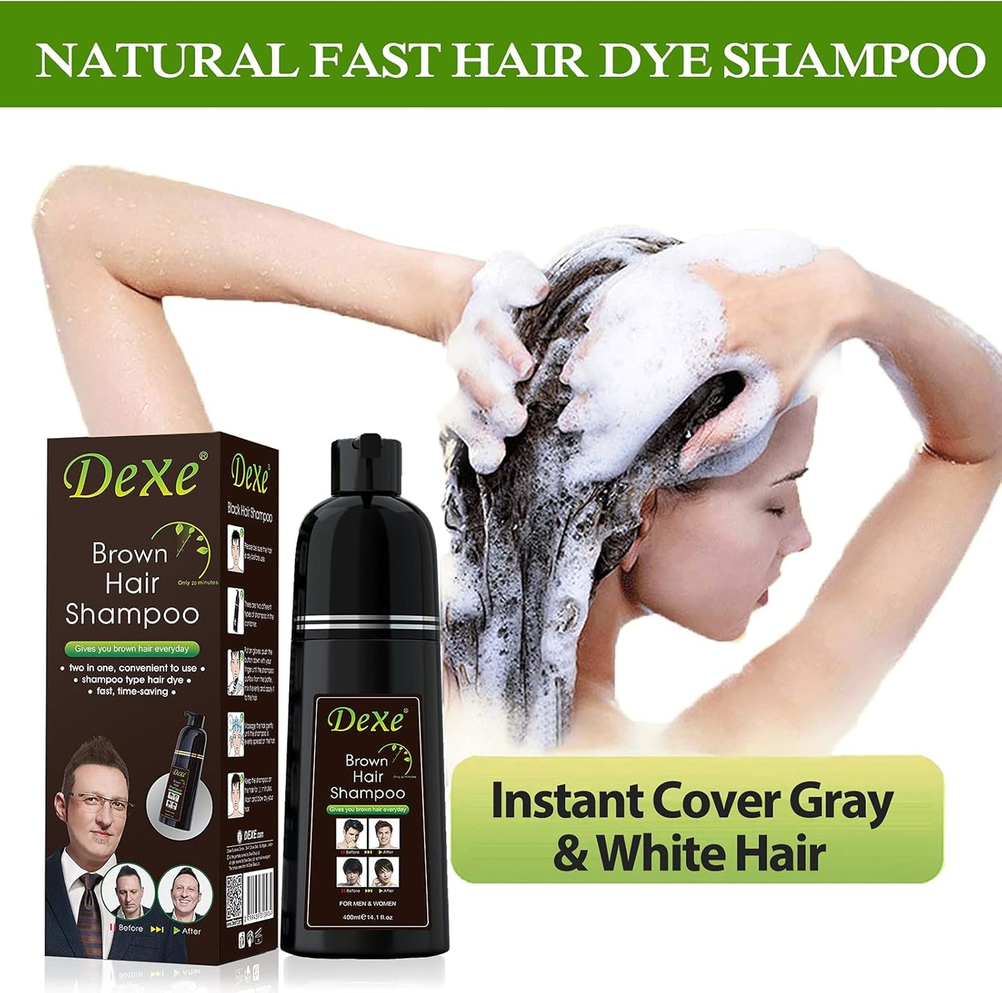 Dexe Brown DYE Hair Shampoo Instant Hair Blackening 400 ml Bottle UK Stock