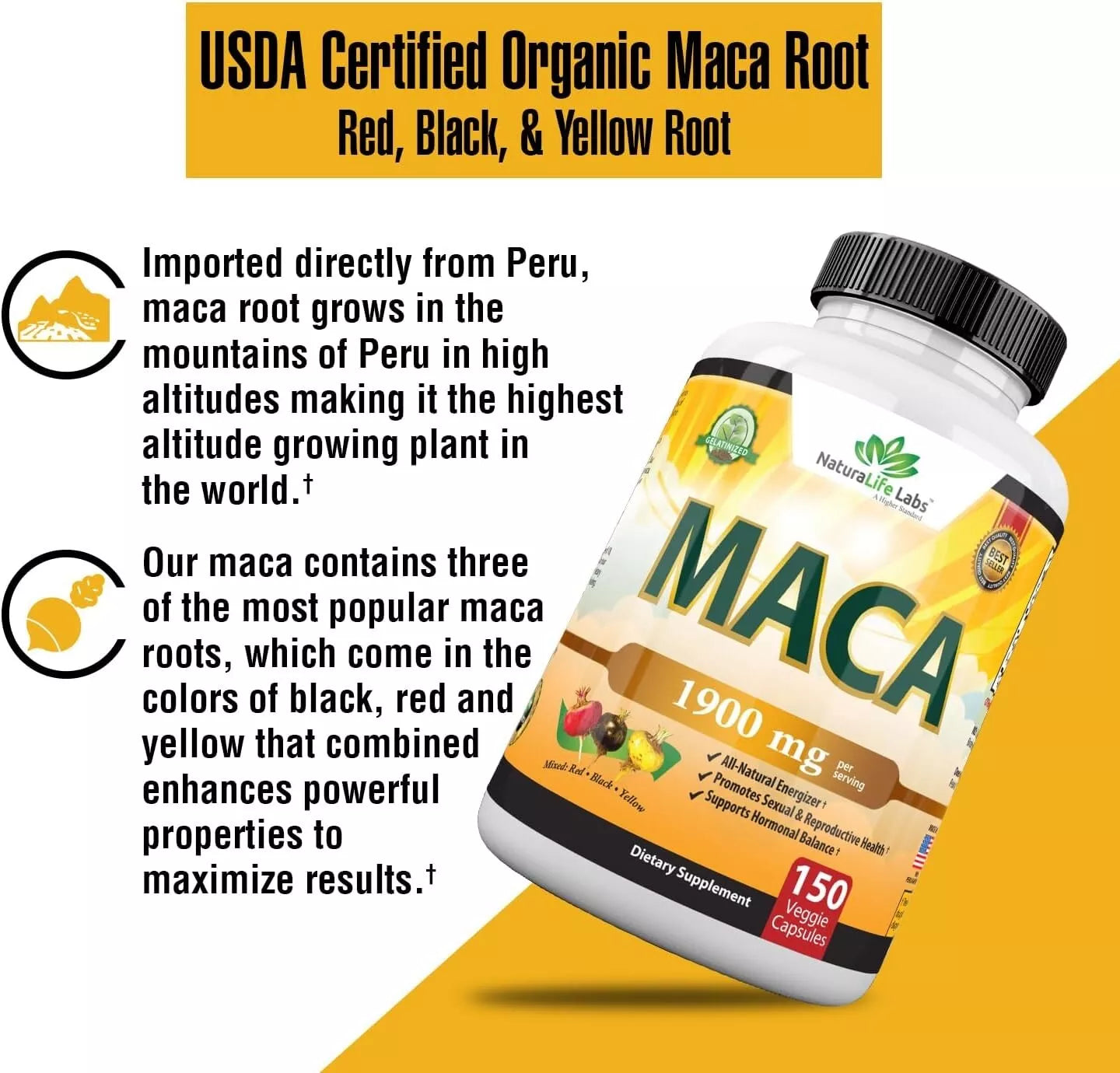 Organic Maca Root Peruvian 1900mg Energiser 150 Veggie Capsules By Natura Life