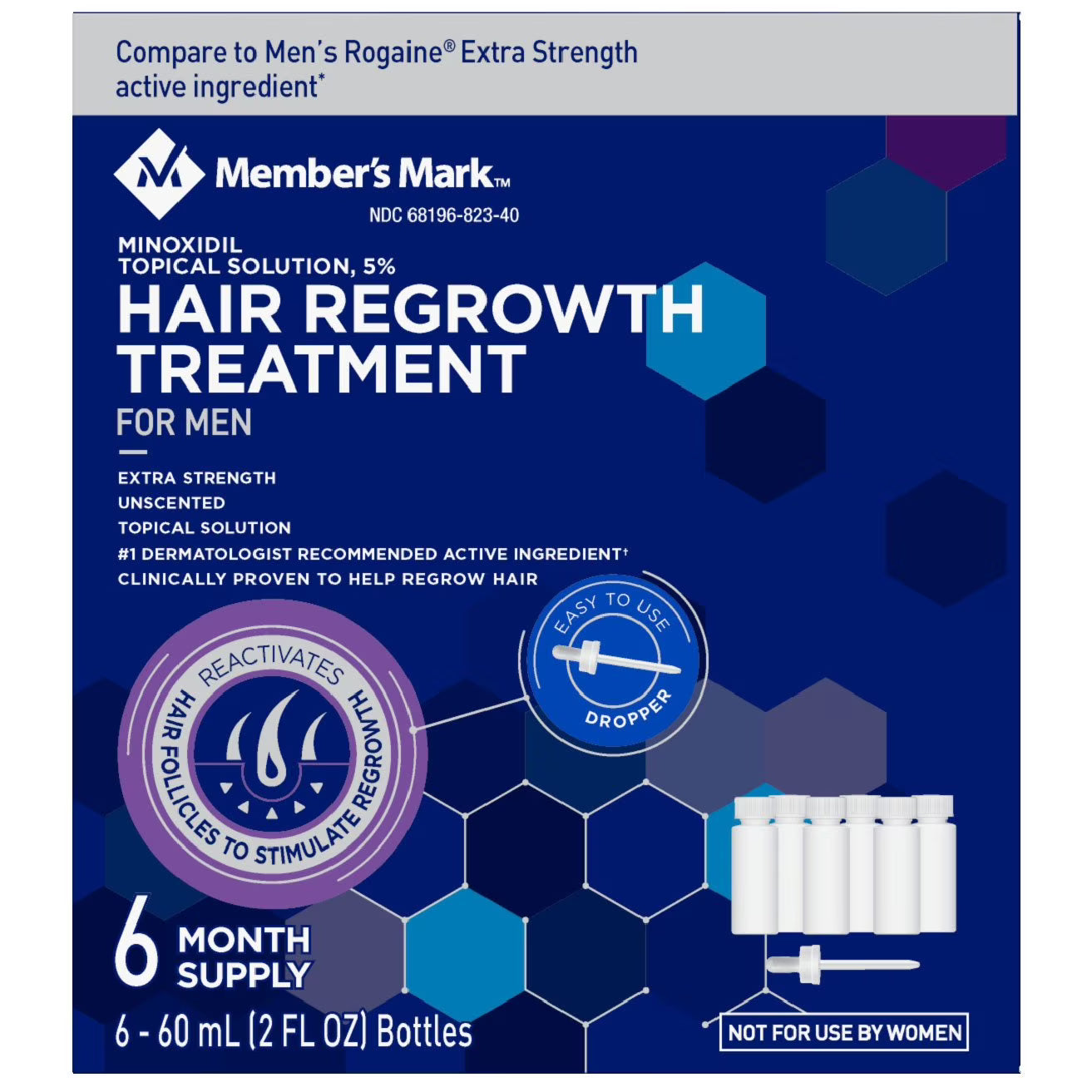6 months Member's Mark Minoxidil 5%, Hair Regrowth Treatment for Men