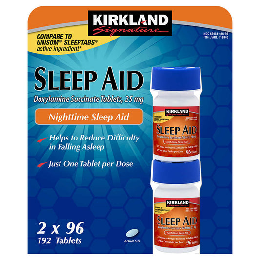 Kirkland Sleep 25mg 2 sealed bottles 2x 96 (192) tablets Kirkland Signature